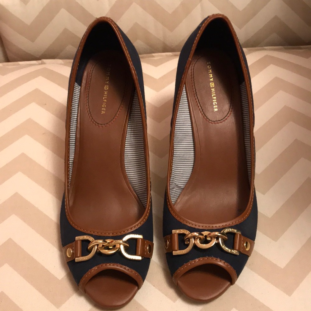 Tommy Hilfiger blue & cork wedge heels